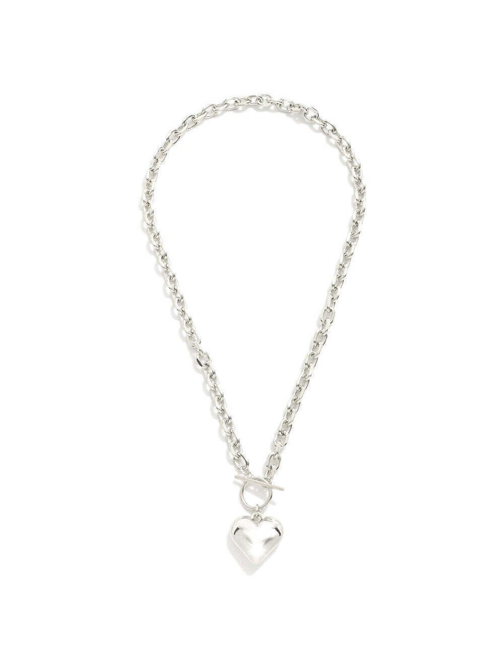 Silver Toggle Heart Necklace Bubble Heart Pendant Chain Link Necklace